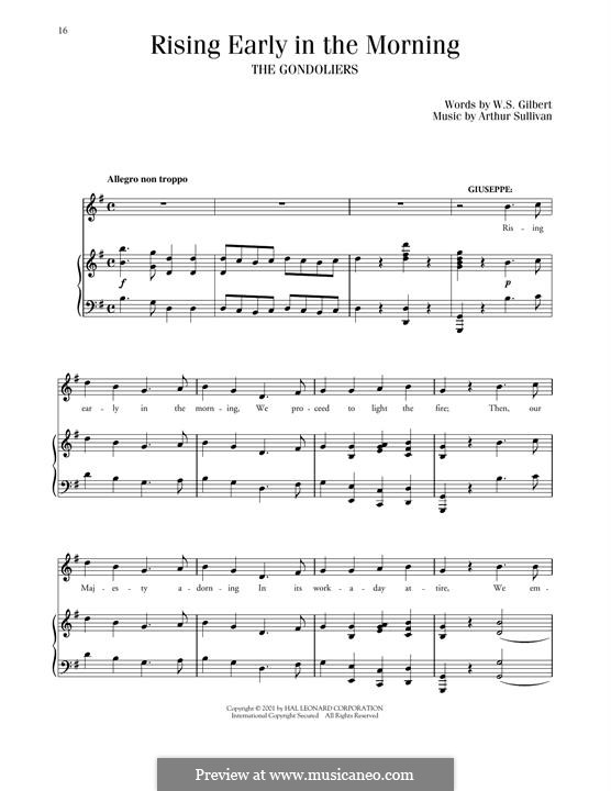 The Gondoliers: Rising Early In The Morning by Arthur Seymour Sullivan