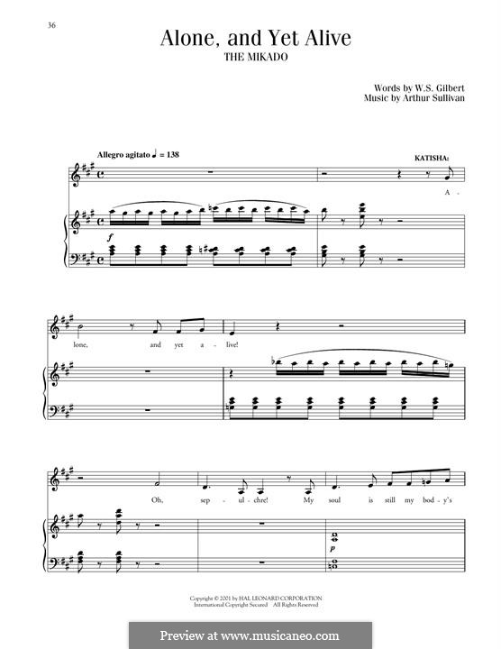 Alone, and yet alive!: For voice and piano by Arthur Seymour Sullivan