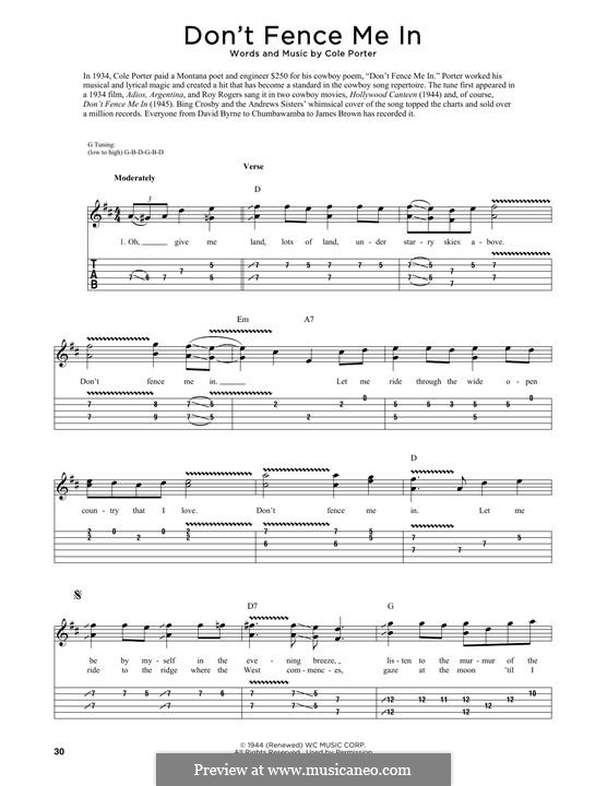 Don't Fence Me in: For guitar by Cole Porter