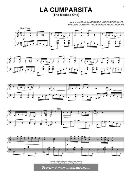 La Cumparsita: For piano by Gerardo Hernan Matos Rodriguez