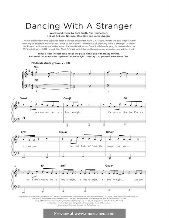 Dancing with a Stranger (Sam Smith & Normani): For easy piano by Mikkel Storleer Eriksen, Sam Smith, Tor Erik Hermansen, James Napier, Normani Hamilton