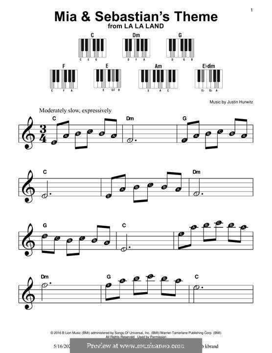 Mia and Sebastian's Theme (from La La Land): For easy piano by Justin Hurwitz