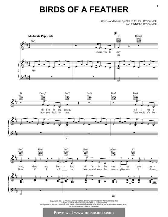 Birds of a Feather (Billie Eilish): For voice and piano (or guitar) by Finneas O'Connell