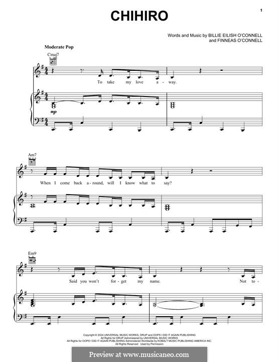 Chihiro (Billie Eilish): For voice and piano (or guitar) by Finneas O'Connell
