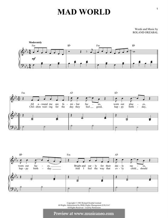 Mad World (Gary Jules & Michael Andrews): For voice and piano by Roland Orzabal
