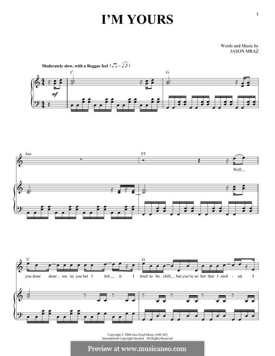 I'm Yours: For voice and piano by Jason Mraz