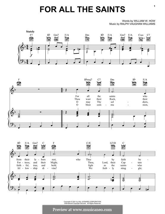 For All the Saints: For voice and piano (or guitar) by Ralph Vaughan Williams