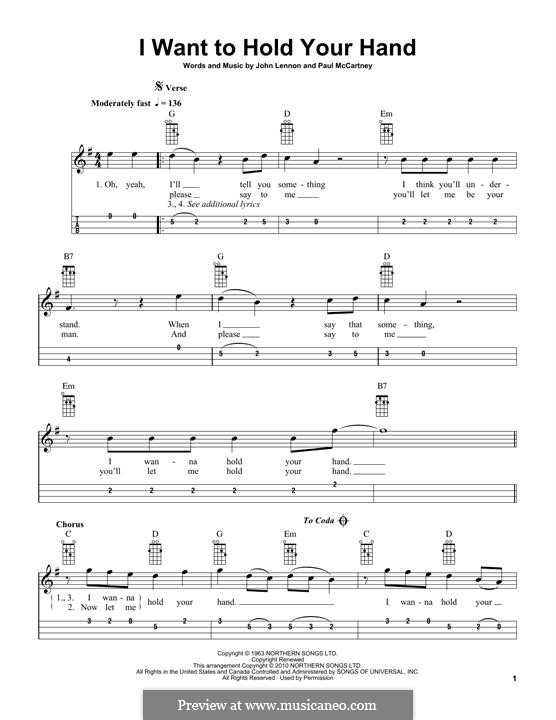 I Want to Hold Your Hand (The Beatles): For mandolin by John Lennon, Paul McCartney