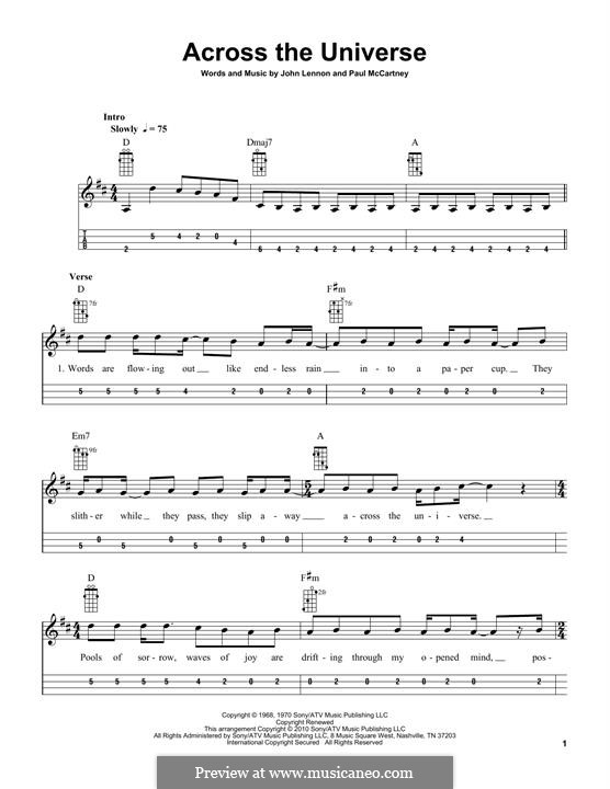 Across the Universe (The Beatles): For mandolin by John Lennon, Paul McCartney