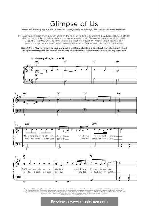 Glimpse Of Us (Joji): For piano by Connor McDonough