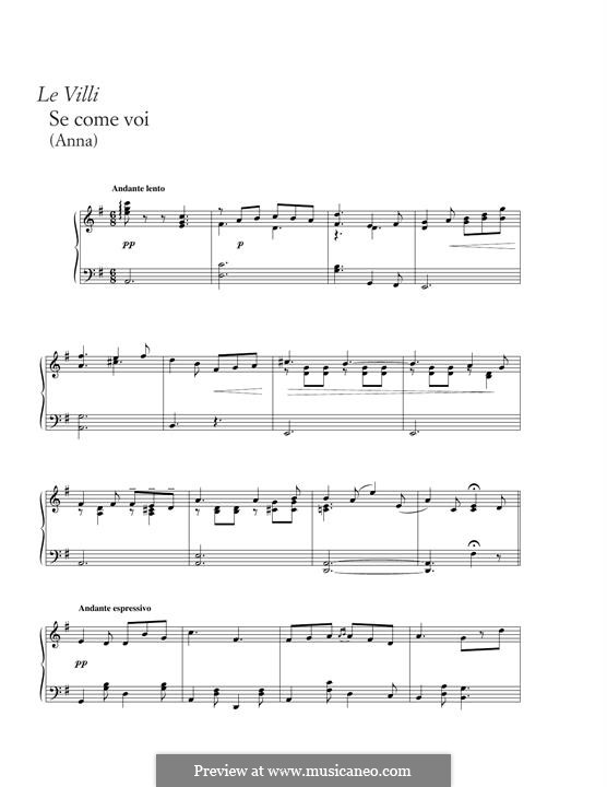 Le Villi (The Willis or The Fairies): Se come voi piccina, for piano by Giacomo Puccini