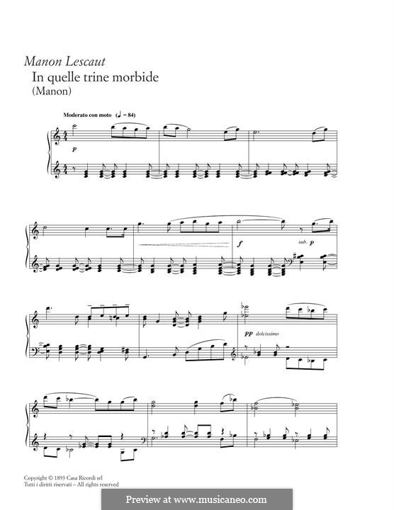Manon Lescaut : In quelle trine morbide, for piano by Giacomo Puccini