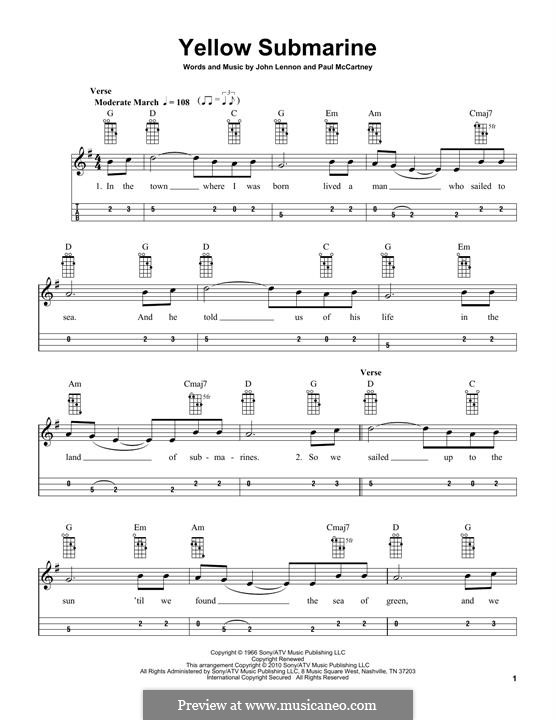 Yellow Submarine (The Beatles): For mandolin by John Lennon, Paul McCartney