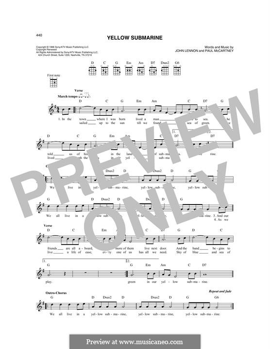 Yellow Submarine (The Beatles): For mandolin by John Lennon, Paul McCartney