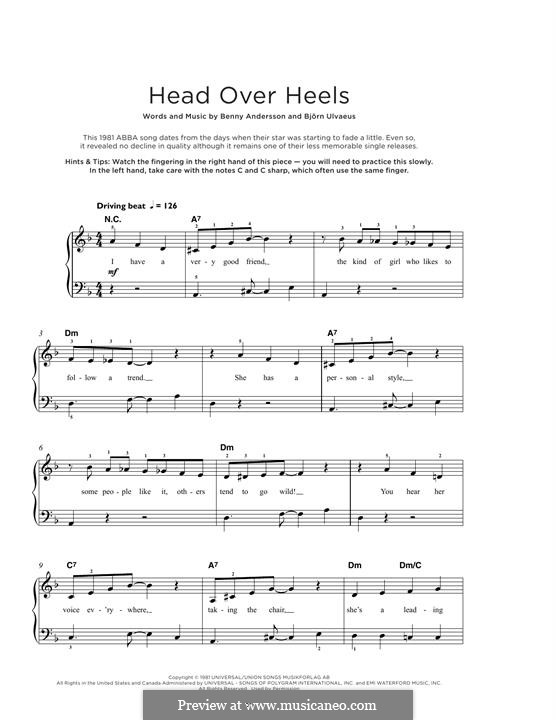 Head Over Heels (ABBA): For piano by Benny Andersson, Björn Ulvaeus
