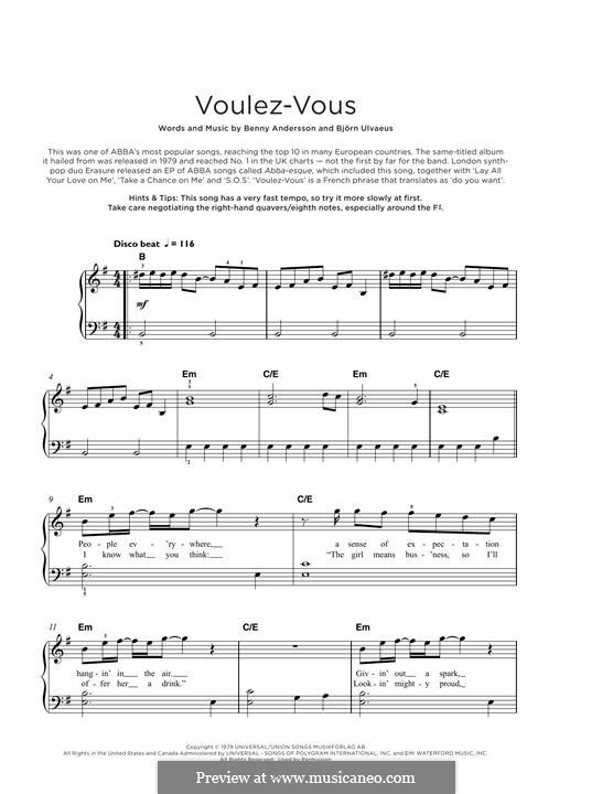 Voulez Vous (ABBA): For piano by Benny Andersson, Björn Ulvaeus