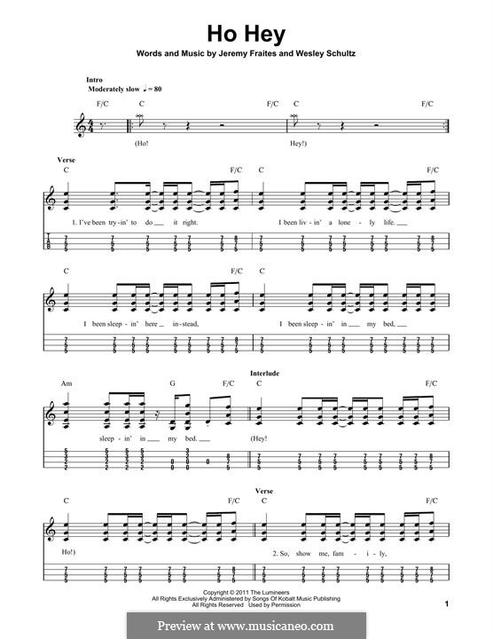 Ho Hey (The Lumineers): For mandolin by Jeremy Fraites, Wesley Schultz