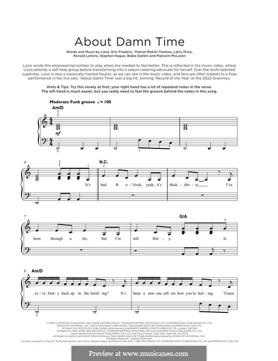 About Damn Time: For piano by Lizzo