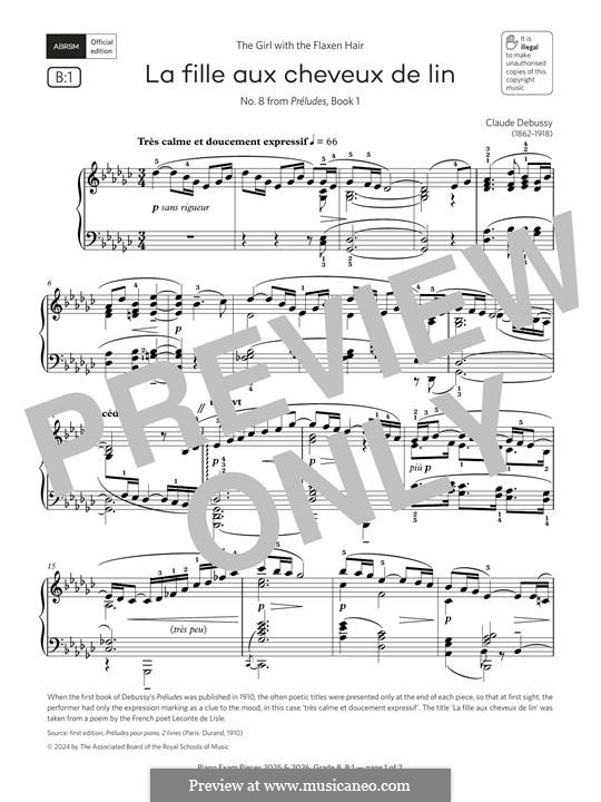 No.8 La fille aux cheveux de lin: For piano by Claude Debussy