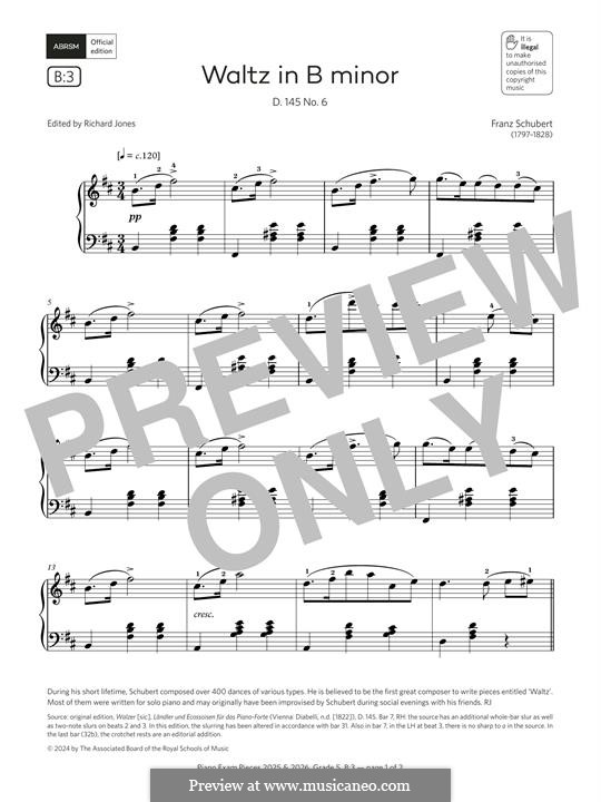 Twelve Walzer, Seventeen Ländler and Nine Ecossaises, D.145 Op.18: Waltz No.6 by Franz Schubert