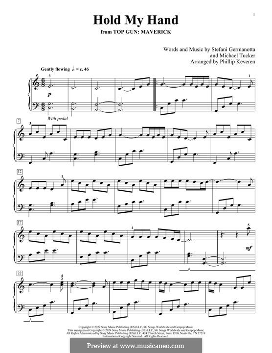 Hold My Hand (from Top Gun: Maverick) Lady Gaga: For piano by Stefani Germanotta, Michael Tucker