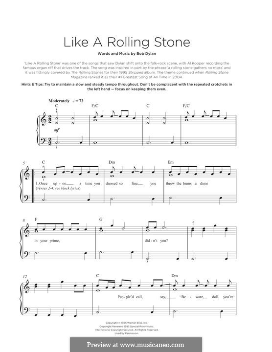 Like a Rolling Stone: For piano by Bob Dylan