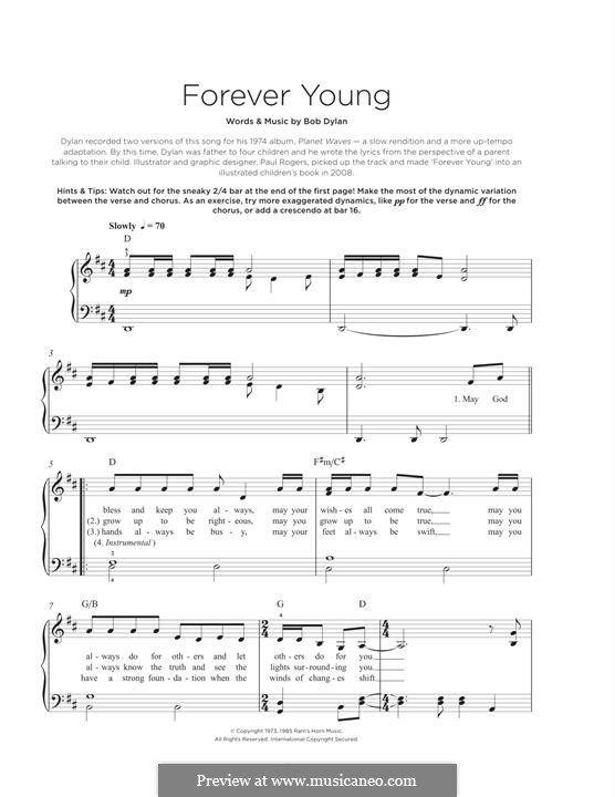 Forever Young I: For piano by Bob Dylan