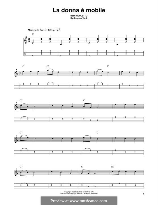 La donna è mobile (Over the Summer Sea): For mandolin by Giuseppe Verdi