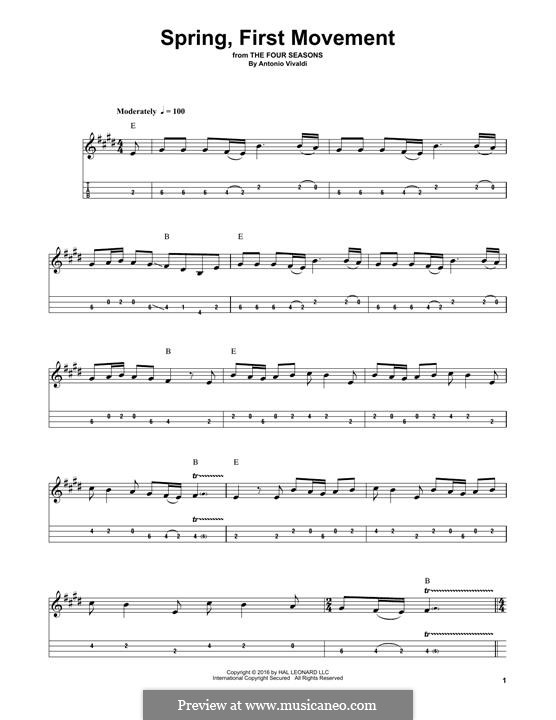 Violin Concerto No.1 in E Major 'La primavera' (Printable Scores), RV 269: Movement 1 Allegro, for mandolin by Antonio Vivaldi