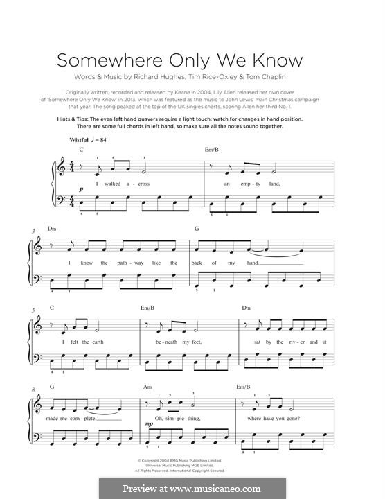 Somewhere Only We Know (Keane): For piano by Richard Hughes, Tim Rice-Oxley, Tom Chaplin