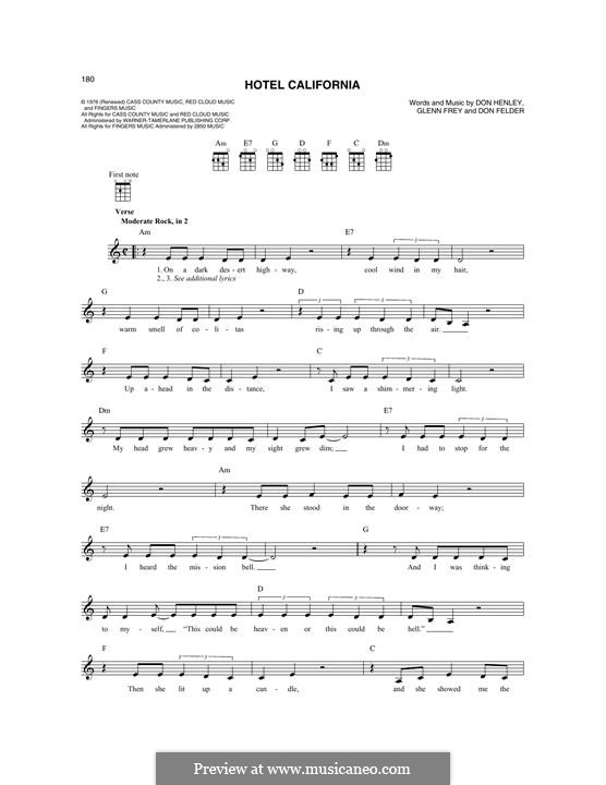 Hotel California (The Eagles): For mandolin by Don Felder, Don Henley, Glen Frey