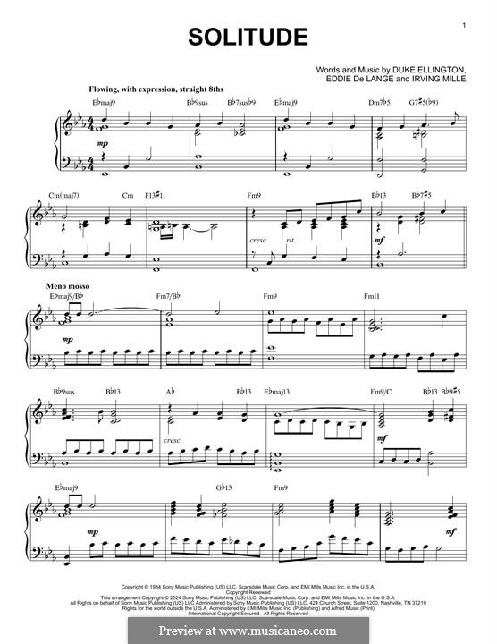 Solitude: For piano by Irving Mills, Duke Ellington, Eddie De Lange
