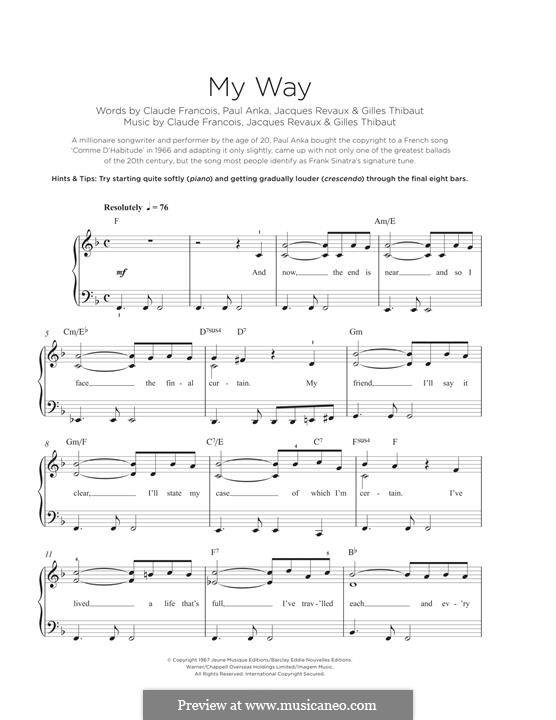 My Way: For piano by Claude Francois, Jacques Revaux