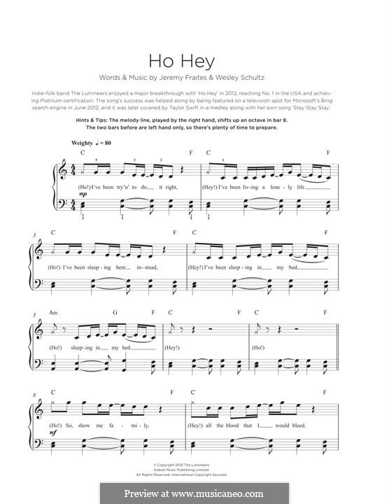 Ho Hey (The Lumineers): For piano by Jeremy Fraites, Wesley Schultz