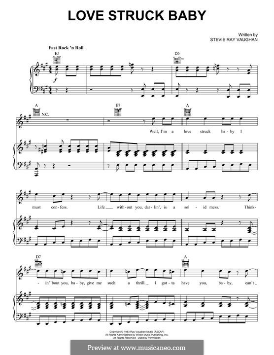 Love Struck Baby: For voice and piano (or guitar) by Stevie Ray Vaughan