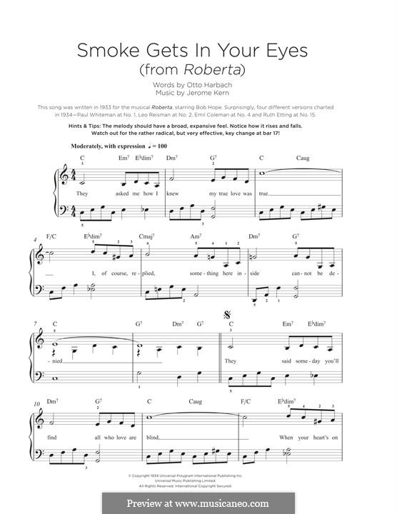 Smoke Gets in Your Eyes (from 'Roberta'): For piano (The Platters) by Jerome Kern