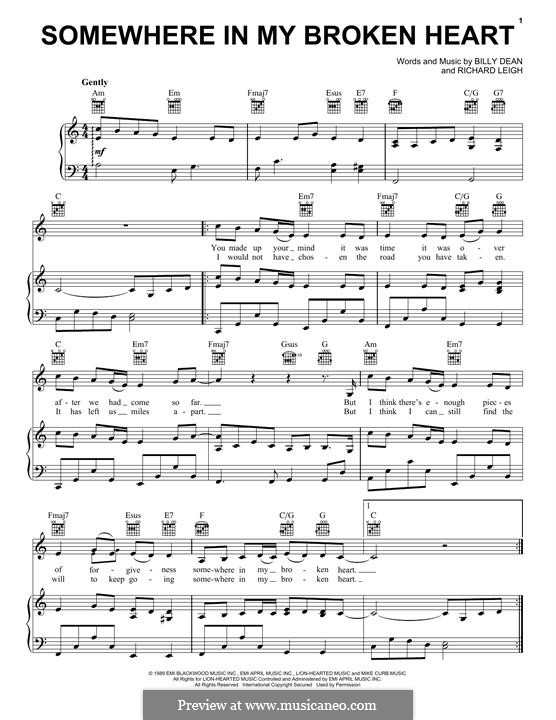 Somewhere in My Broken Heart: For voice and piano (or guitar) by Richard Leigh
