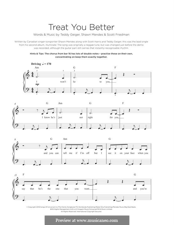 Treat You Better: For piano by John Theodore Geiger, Scott Harris, Shawn Mendes