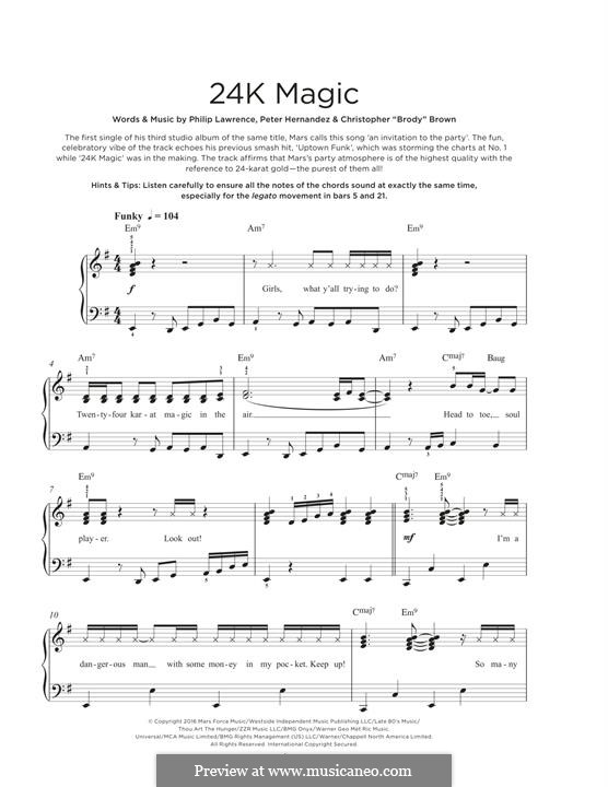 24K Magic: For piano by Christopher Brown, Bruno Mars, Philip Lawrence