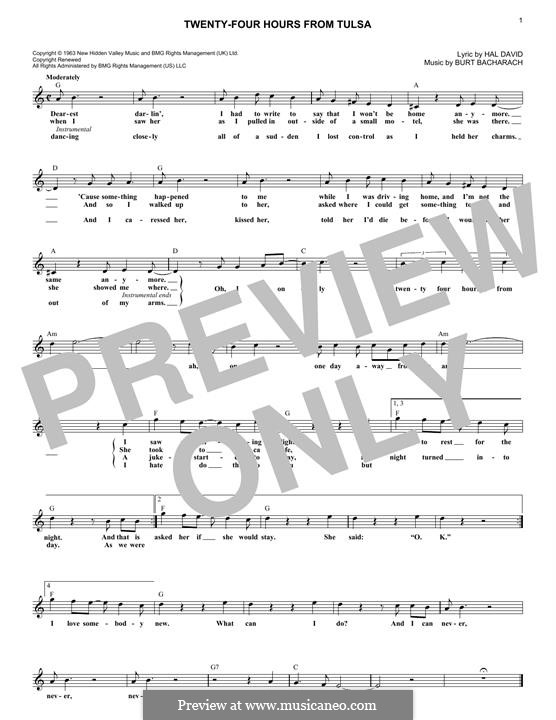 Twenty-Four Hours from Tulsa: For keyboard by Burt Bacharach