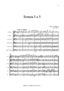 Six Sonatas for Strings and Basso Continuo, Op.2: Complete set by Tomaso Albinoni