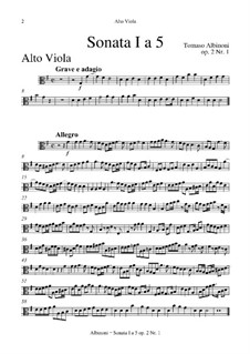 Six Sonatas for Strings and Basso Continuo, Op.2: Complete set – viola alta part by Tomaso Albinoni
