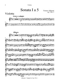 Six Sonatas for Strings and Basso Continuo, Op.2: Complete set – violotta (or tenor-viola) part by Tomaso Albinoni