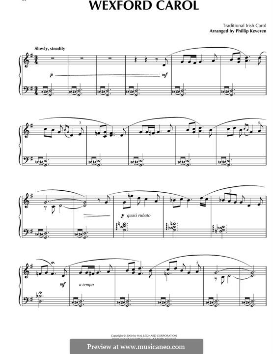 Wexford Carol (Ptintable Scores): For piano (celtic version) by folklore
