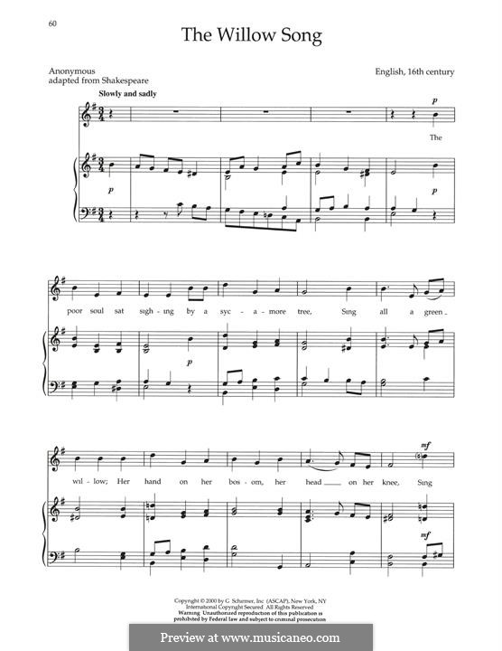 The Willow Song: For voice and piano by Unknown (works before 1850)