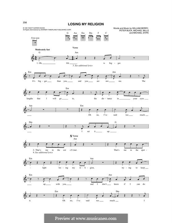 Losing My Religion (R.E.M.): For mandolin by Mike Mills, Michael Stipe, Peter Buck, William Berry