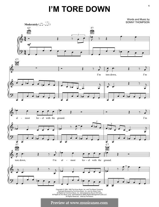 I'm Tore Down (Eric Clapton): For voice and piano (or guitar) by Sonny Thompson