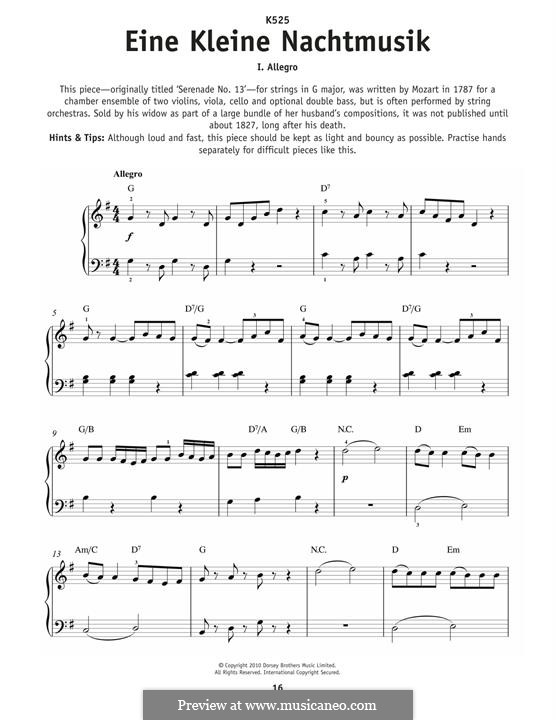 Allegro, for piano: Excerpt by Wolfgang Amadeus Mozart