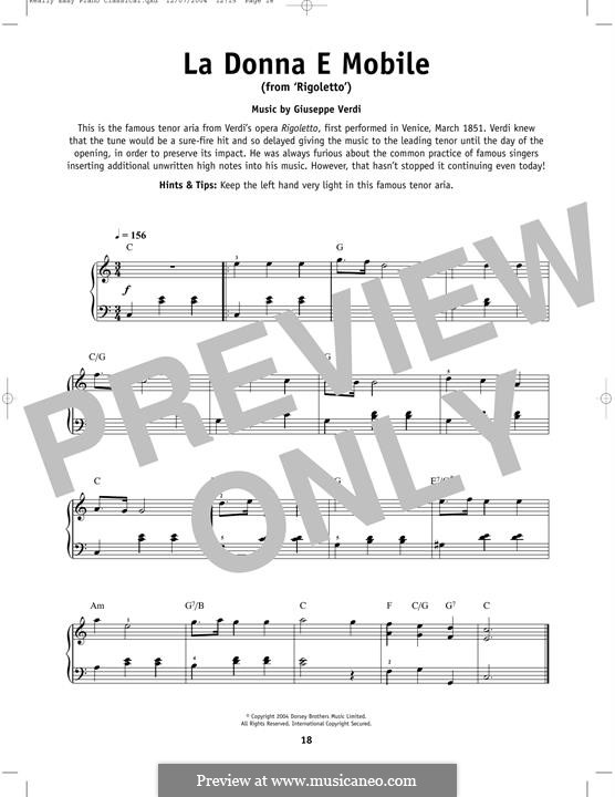 La donna è mobile (Over the Summer Sea): For piano by Giuseppe Verdi