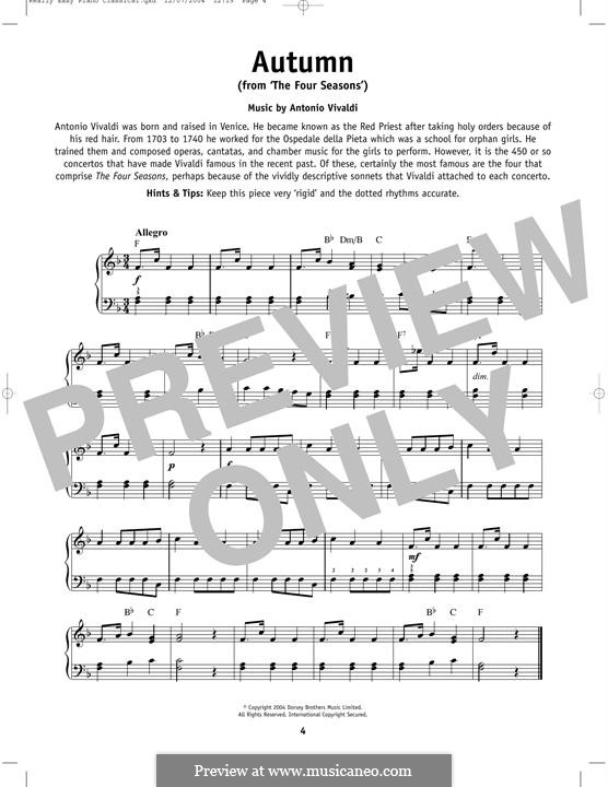 Violin Concerto No.3 in F Major 'L'autunno', RV 293: Movement III, excerpt, for piano by Antonio Vivaldi